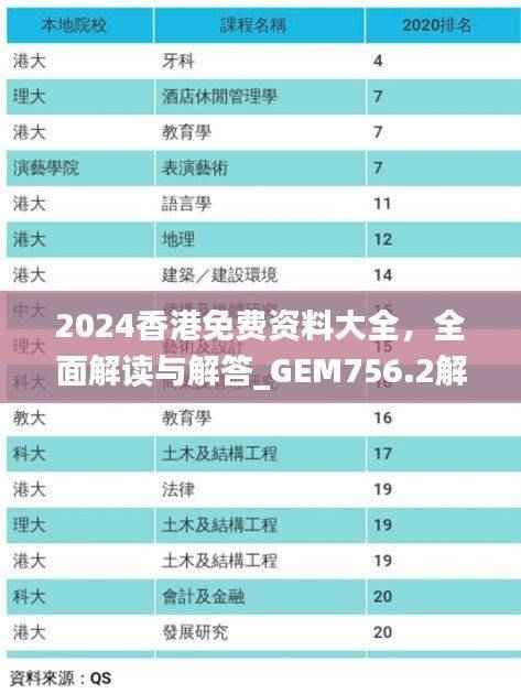 2024香港免费资料大全，全面解读与解答_GEM756.2解谜版