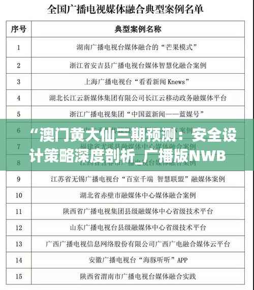 “澳门黄大仙三期预测：安全设计策略深度剖析_广播版NWB680.23”